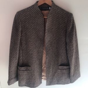 breckenridge Brown Patterned Wool Blend Open Front Blazer